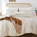 ROSGONIA King Size Comforter Set Beige, 3pcs (1 Boho Comforter & 2 Pillowcases) All Season Bedding Soft Lightweight Bedspread Cozy Blanket Quilt