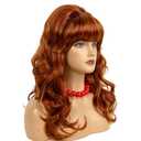 Copper Red Long Curly Beehive Wig with Red Pearl Necklace Vintage Wig with bangs for Women Costume Cosplay Fancy Dress 60s 70s Retro Wigs