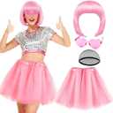 PLULON Pink Bob Wig Tutu Heart Sunglasses for Women Costume, Colorful Party Bob Wigs 80s Tulle Tutus Skirt for Christmas Birthday Bachelorette Wedding Valentine's Day Princess Theme Party