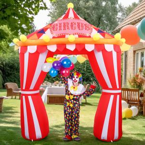 10ft Circus Party Decorations Inflatable Arch Blow up Tent Built in LED Lights Red and White Striped Archway for Circus Carnival Theme Birthday Party Decoration Outdoor Yard Garden Halloween Decor