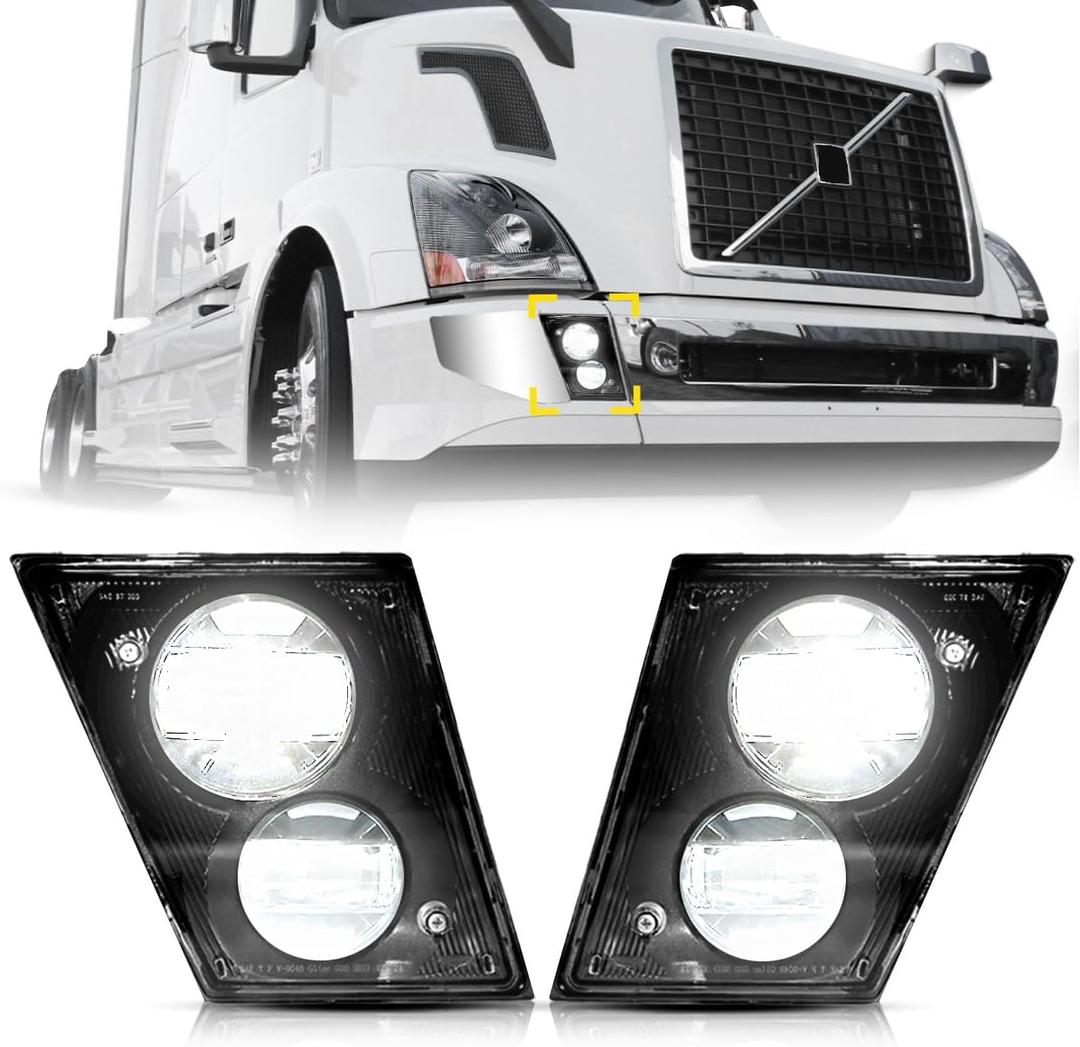 Led Fog Lights lamps Pair Set Compatible with Volvo VNL VN Truck 1997-2015 Passenger Right Driver Left Side,Replacement Fog Light Assembly Black,Two Light