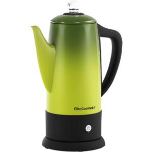 Elite Gourmet EC812G Vintage 50s Electric Coffee Percolator Clear Brew Progress Knob Cool-Touch Handle Cord-less Serve, 12-Cup, Retro Green