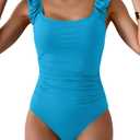 Eomenie One Piece Swimsuit for Women Puffy Sleeves Tummy Control Bathing Suit Tie Back Swimwear M