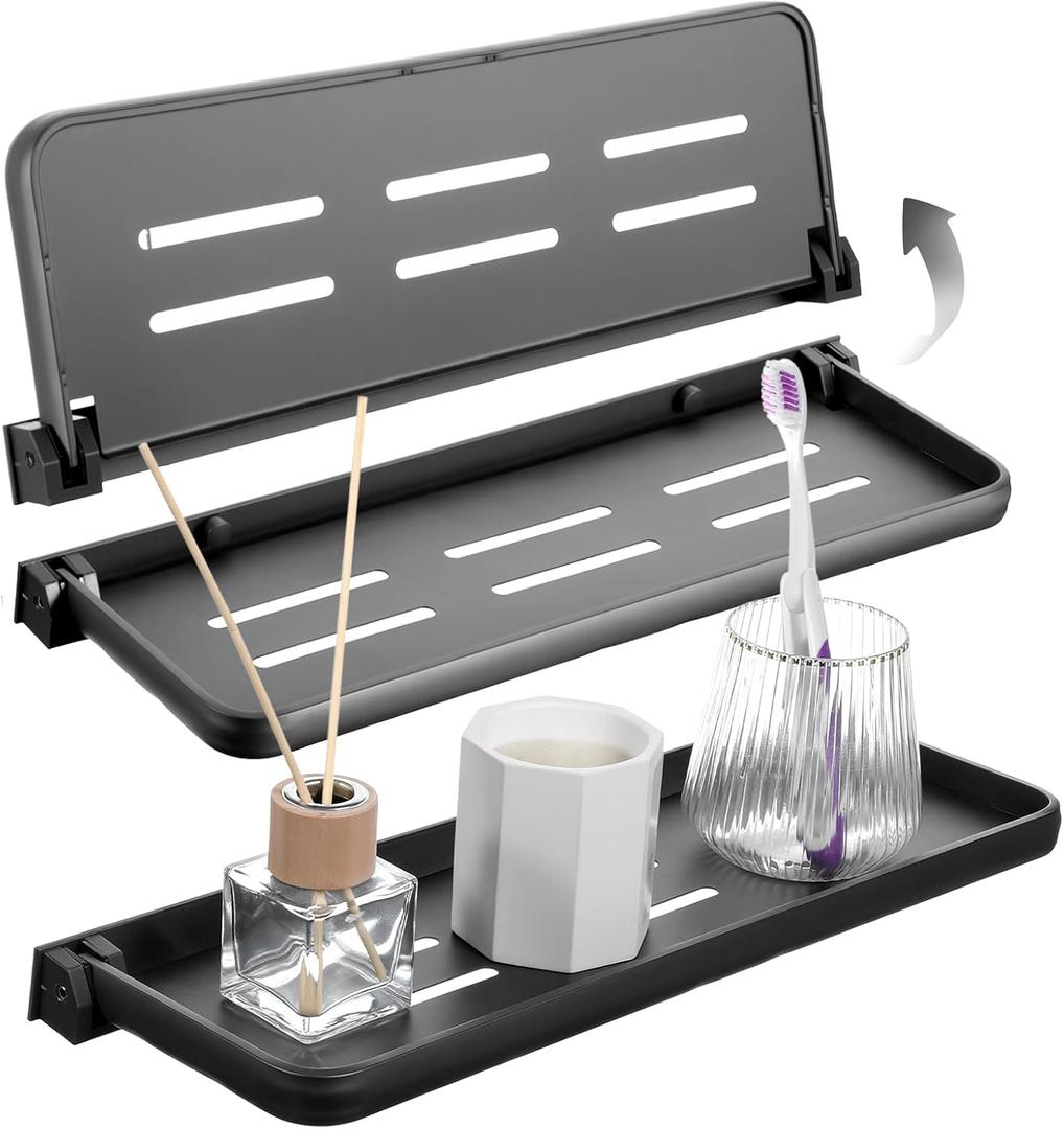 3 Pack RV Aluminum Fold Down Wall Shelf, Sturdy Wall Mounted Folding Shelf Foldable Camper Accessory for Bathroom Kitchen Bedroom Organization RV Furniture Parts Hardware for Inside (15.7 x 5)