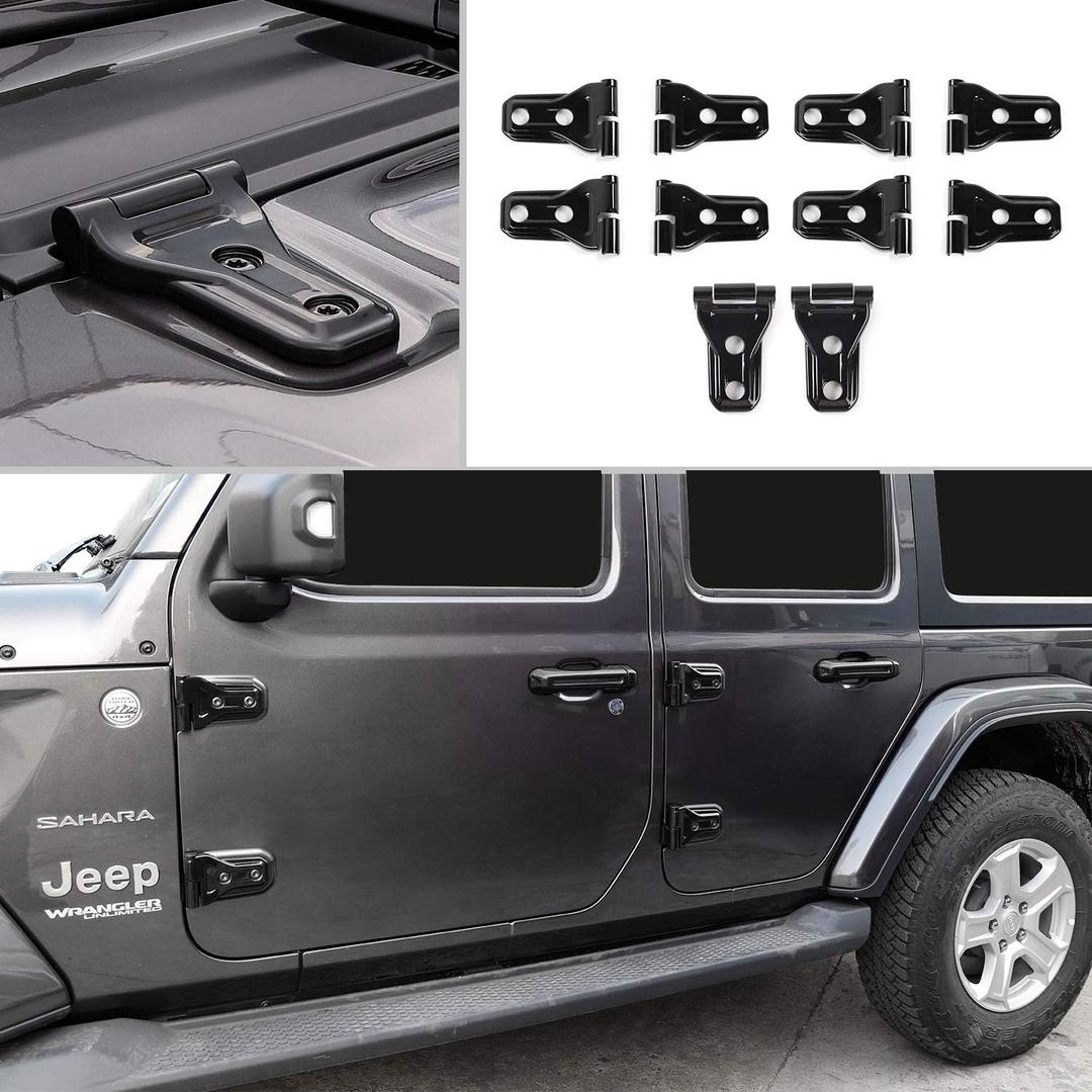 10PCS Door Hinge Cover & Hood Hinge Cover Trim Exterior Accessories for 2018-2024 Jeep Wrangler JLU Gladiator JT 4-Door (Black)