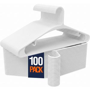 White Plastic Hangers 100 Pack Slim Clothes Hangers with Strap Hook, 16 x 7.3 inches