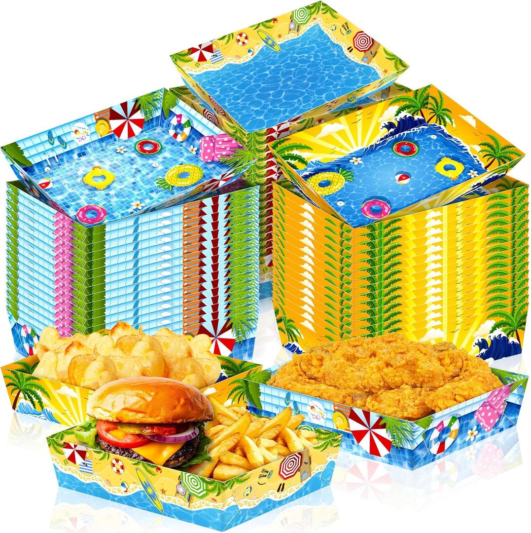 50packs Hawaiian Luau Party Decorations  Summer Pool Beach Themed Paper Food Trays, Disposable Tropical Supplies for Aloha, Birthday, Retirement Favors