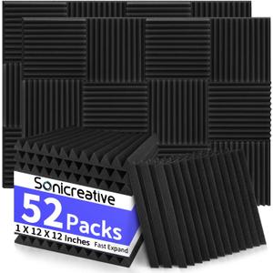 52 Pack Acoustic Foam Panels 1 X 12 X 12 Inches Sound Proof Foam Panels for Walls High Density Studio Wedge Soundproof Wall Panels Sound Proofing Acoustic Panels (1" 52Packs)
