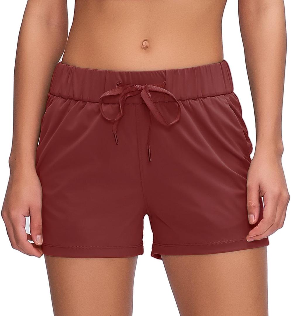 Willit Women's Shorts Hiking Athletic Shorts Yoga Lounge Active Workout Running Shorts Comfy Casual with Pockets 2.5" (Medium, Claret)