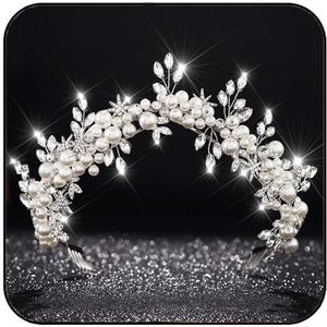Fashey Star Wedding Tiaras and Crowns Silver Bride Headbands Pearl Headpieces Rhinestone Bridal Hair Accessories for Women