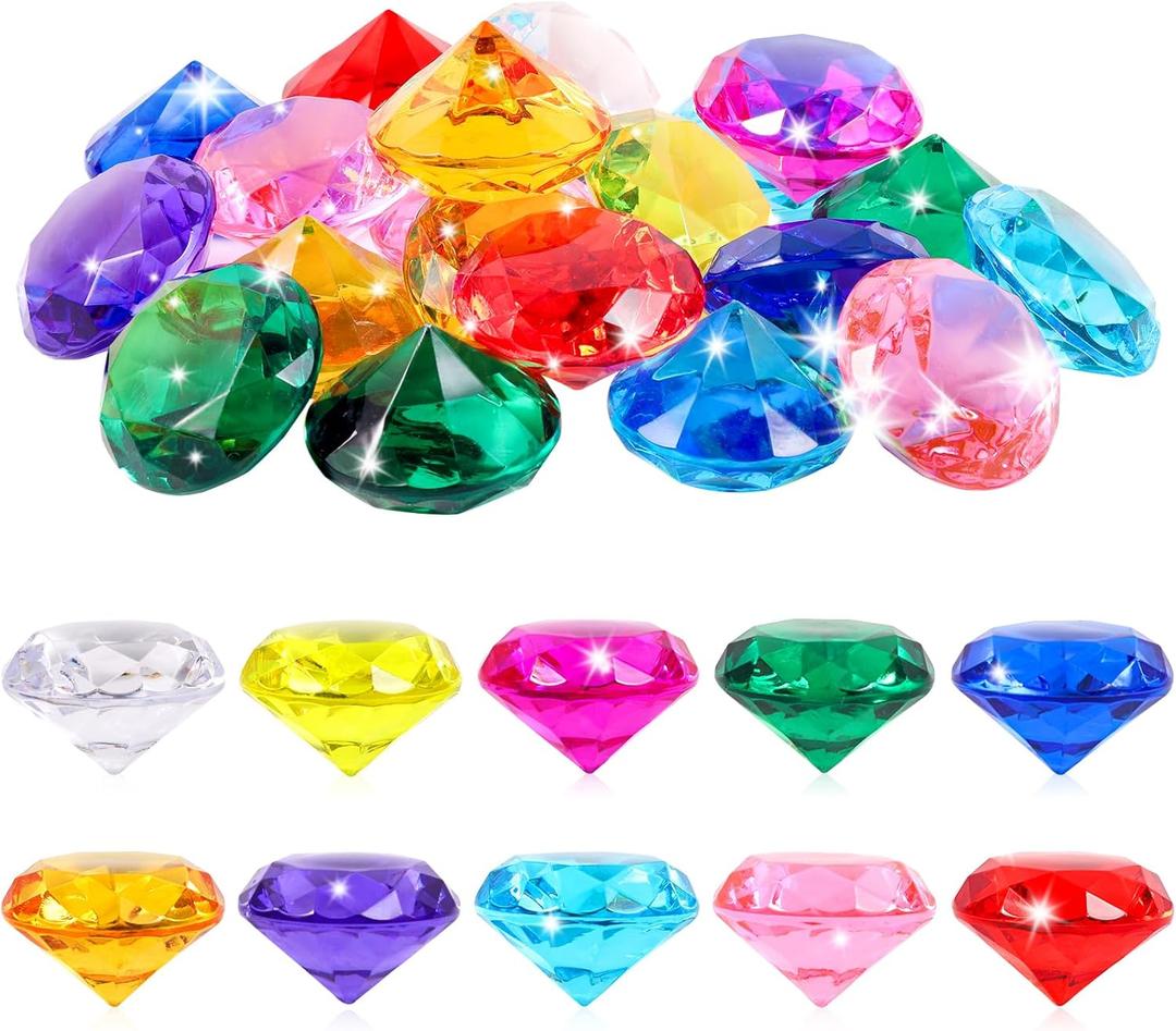 Niceup 26pcs Big Diving Gems Large Diamond Toys Kids Girls Valentine's Goodie Bag Fillers Princess Mermaid Party Favors Pirate Treasure Chest Toys Fake Jewels Gemstones 1.57in for Easter Egg Fillers