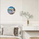 Glass Beach Wall Clocks Battery Operated 16 Inches or Larger Analog Wall Clock Silent Non Ticking Blue Wall Clock for Living Room