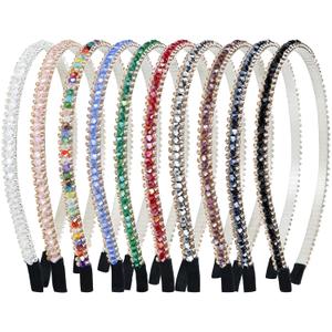 Lawie 10 Pack Crystal Rhinestone Headband, Glitter Sparkly Fancy Jeweled Headbands for Women, Skinny Elastic Metal Hair Bands with Fabric Ends, Fashion Headbands for Girls, Daily Work