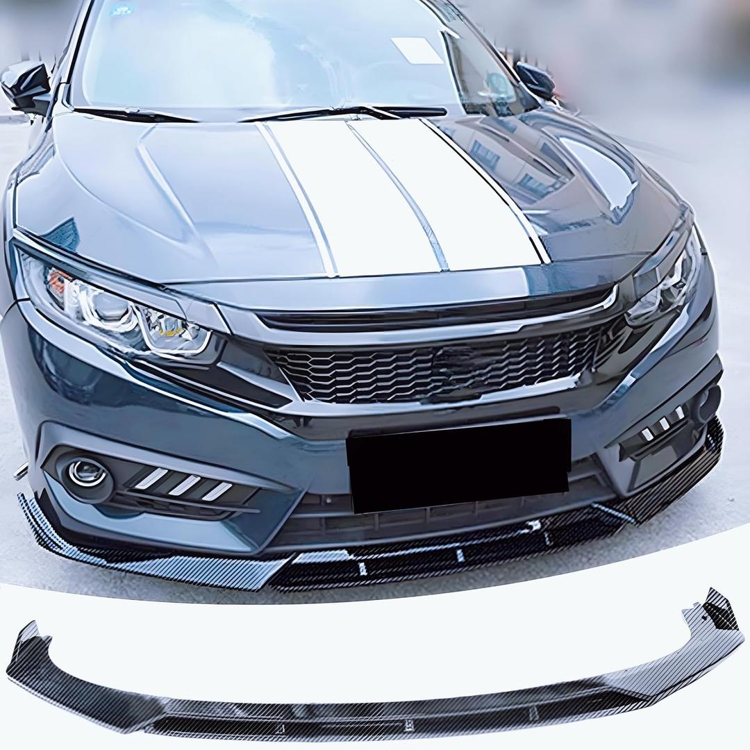 Front Bumper Lip Splitter Spoiler Fit for Honda Civic Hatchback/Sedan/LX/Sport/EX/Si/Touring 2016-2021, Carbon Fiber Style Coating 4pcs Accessories Air Chin Body Kit