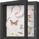8x8 Shadow Box Frame with Linen Back - Sturdy Rustic Memory Display Case of Flower, Pictures, Medals and More, Black
