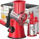 Geedel Rotary Cheese Grater, Kitchen Mandoline Vegetable Slicer with 3 Interchangeable Blades, Easy to Clean Grater for Fruit, Vegetables, Nuts (Red)