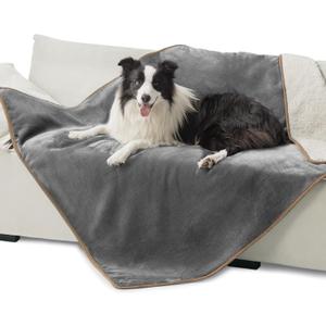 Bedsure Waterproof Dog Blankets for Extra Large Dogs - XL Cat Blanket Washable for Couch Protection, Sherpa Fleece Puppy Blanket, Soft Plush Reversible Throw Furniture Protector, 50x60, Grey