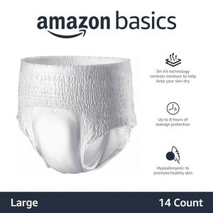 Amazon Basics Unisex Protective Underwear, Overnight Absorbency, Large, 14 Count, (1 Pack of 14)