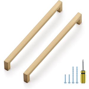 Ravinte 5 Pack Champagne Bronze Cabinet Handles 10 Inch Hole Center Stainless Steel Kitchen Square Cabinet Pulls for Dresser Drawer Cupboard Handles with Screwdriver
