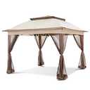 COOS BAY 11x11 Pop Up Instant Gazebo Tent with Mosquito Netting Outdoor Canopy Shelter with 121 Square Feet of Shade (Beige)