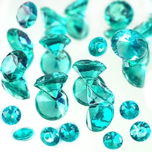 720 PCS Crystal Teal Acrylic Diamonds Fake Gems Glass Vase Fillers Jewel Wedding Decoration Table Reception Scatter Bridal Shower Birthday Blue Party Favors Makeup Brush Holder Decor,0.8/0.4 Inch Mix