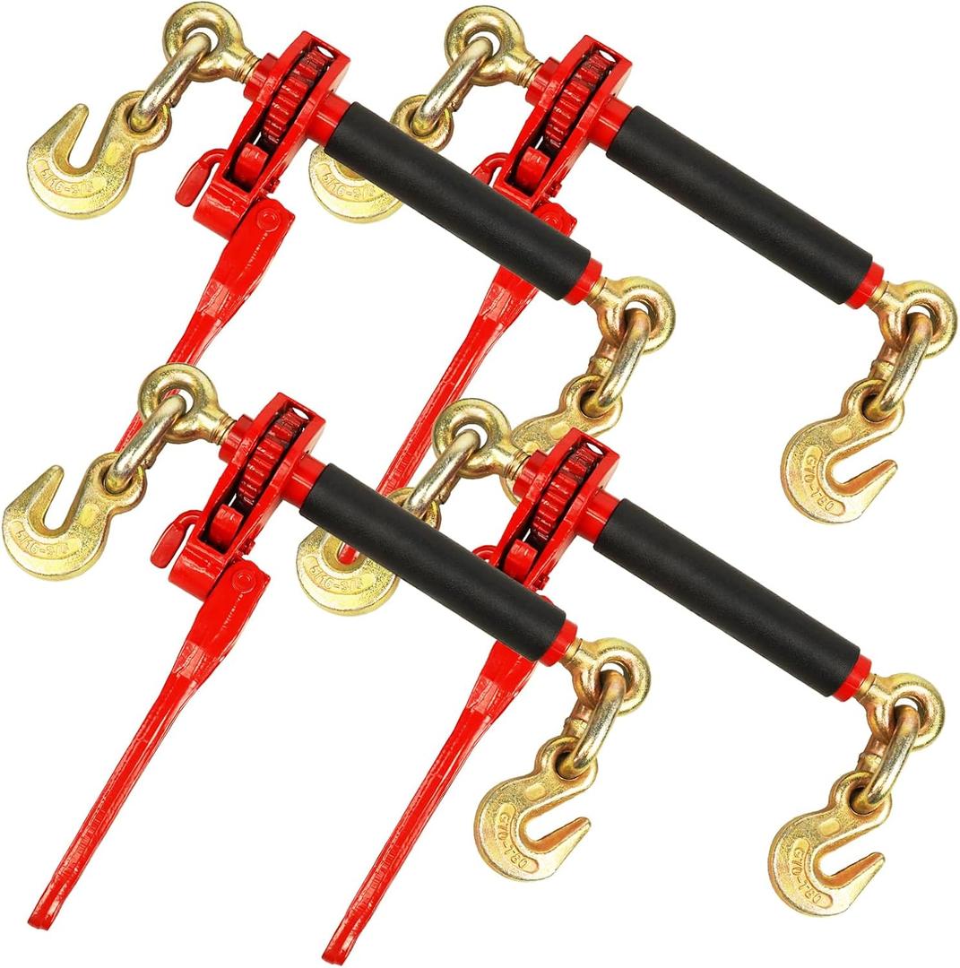 ENJ 4 Pack Folding Handle Load Binder with 2 Grab Hooks, for 5/16-3/8 Grade 70 Transport Chain, Load Binder with 7,100 Pound Working Load Limit
