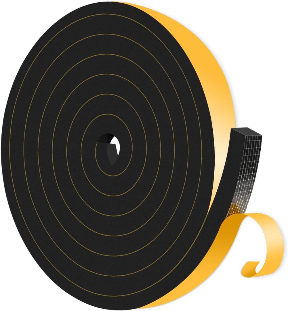 Weather Stripping Door Seal,Weather Stripping,Soundproof,Cold Insulation,High Density CR Foam Insulation Tape for Door, Front Door Frame, Windows,Sliding Door (Black, 1/2 in x 1/2 in x 13Ft)