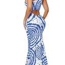 EDITCOZY Women Sexy Bodycon Maxi Dress Tie Dye Beach Summer Dresses Halter Backless Long Sundress Vacation Sky Blue L