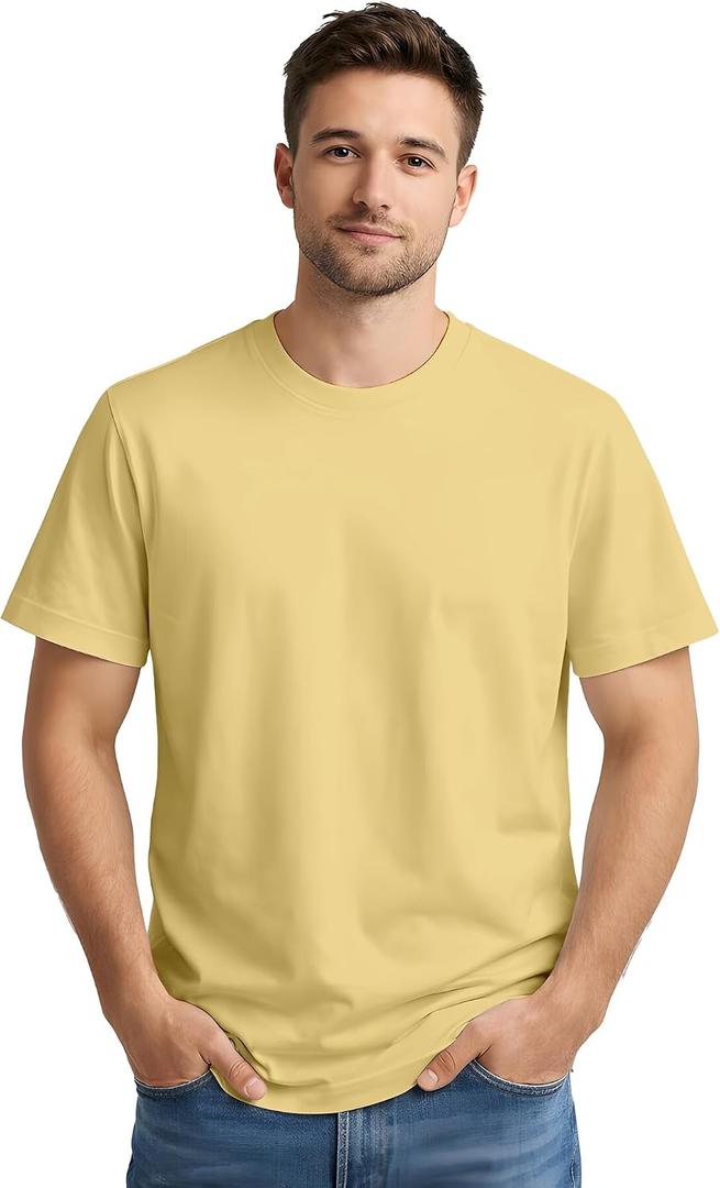Men’s 100% Cotton Round Neck T-Shirt -Soft & Breathable Casual Summer Tee Shirt (Beige, XXL)
