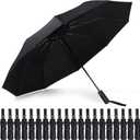 Jexine Automatic Open Close Umbrella Bulk 10 Ribs Portable Travel Windproof Compact Strong Light Folding Umbrellas for Rain Car Backpack, Black