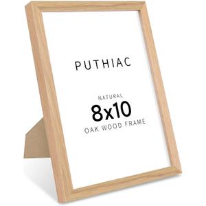 puthiac 8x10 Solid Oak Wood Picture Frame, Fits 6x8 with Mat or 8x10 Without Mat, Wall or Tabletop Display with Stand, Vertical or Horizontal, Plexi Front, 1 Pack, Natural Oak