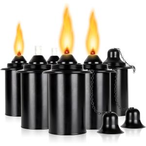 Torch Replacement Canisters, Table Top Torch Canister, Citronella Torch Refill Canister with Wicks and Covers, Patio Metal Torch for Luau Party, DIY Garden Decor (Round lid 12oz-6pcs)