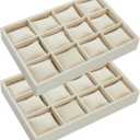 Henoyso 2 Pieces 12 Grid Velvet Watch Tray Jewelry Organizer Stackable Watch Bracelet Bangle Display Holder Adjustable Pillow(Beige)