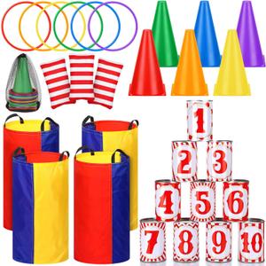 34 Pcs Carnival Play Set 5 in 1 Carnival Can Soft Plastic Cones Ring Toss Sport Bean Bag Toss Lawn Party Outdoor Supplies Birthday Party Backyard Events Summer