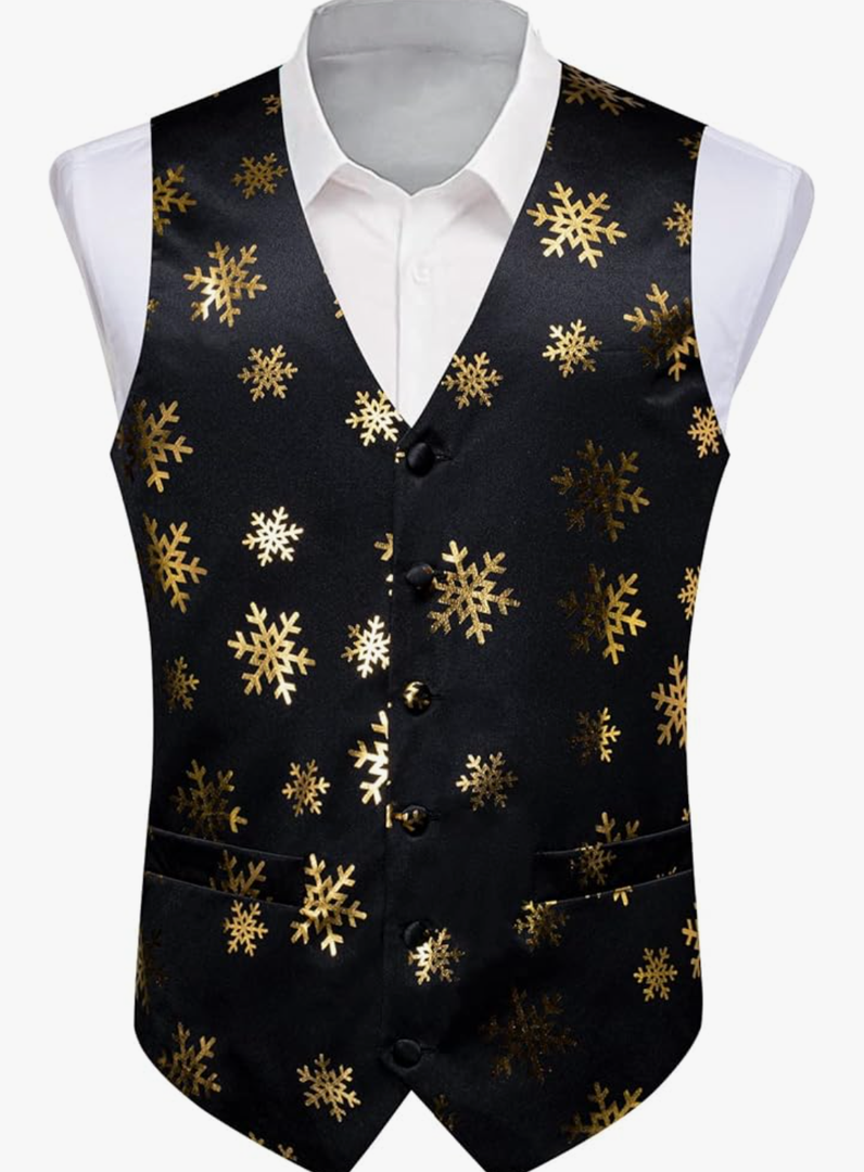 DiBanGu Mens Christmas Vest and Bow Tie Set Festival Christmas Snowflake Suit Vest for XmasNew Year Party Formal, Size Small