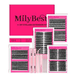MilyBest 4 Styles Lash Clusters Kit 864Pcs Eyelash Clusters Lash Kit Volume Lashes Clusters D Curl DIY Individual False Eyelashes with 2 Bond & Seal Wispy Bulk Cluster Eyelash Extensions Kit De Pestaas