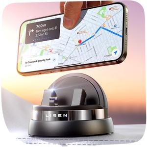 LISEN Car Phone Holder, 360° Rotatable Dashboard Cell Phone Holder, Car Travel Essentials for Long Trips, Multifunctional Car Accessories Fit for iPhone 16 Pro Max/15/14/13/12/11, Samsung (Black)