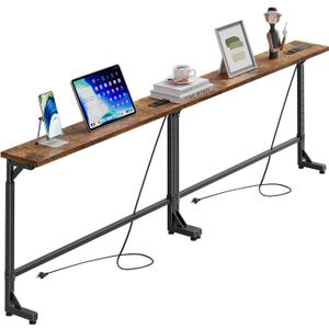 Simple Trending 78.75” Console Table, Narrow Behind Couch Table, Adjustable Sofa Tables with Outlet, for Living Room, Rustic Brown