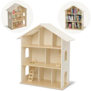Monlurd 100% Birch Dollhouse Bookshelf for Kids, Dollhouse Bookcase, Wooden Dollhouse Without Furniture, Dollhouse Shelf, Miniature Bookshelf, Mini Bookshelf Dollhouse, Shelf for Miniatures