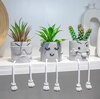 VENY TAYA 3PCS Cute Artificial Plants Office Decor for Women and Men, Small Fake Plants Decor for Bedroom and Bathroom, Lovely Faux Succulent Desk Decor for Office and Home, Grey