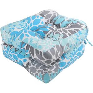 RACLVAY Outdoor Chair Cushions, Outdoor Cushions 19x19 inch, Patio Chair Cushions Seat Pads, Indoor Full-Length Ties for Non-Slip Support, Plump Filling, Premium Thick Fiber, Set of 2, Blue&Gray
