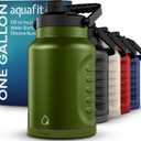 AQUAFIT 1 Gallon Insulated Water Bottle (Cold for 48 Hrs) - BPA Free & Leak Proof - 128oz Stainless Steel Jug - Big Water Bottle with Handle for Gym, Hiking, Camping & Travel (Military Green)