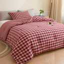 Cyusri Cotton Plaid King Comforter Set - Soft Lightweight Bedding 3 Pieces Dyed Bed Set with 2 Pillow Shams,Reversible All Season Farmhouse Down Alternative(King Size 104"x90" Retro Red)