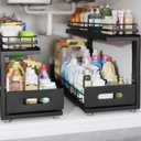 2 Pack 21 IN Depth Pull Out Cabinet Storage With Smooth Rails,2-Tier Dual Pull Out Cabinet Storage For Bathroom Kitchen,Under Sink Shelf-Black