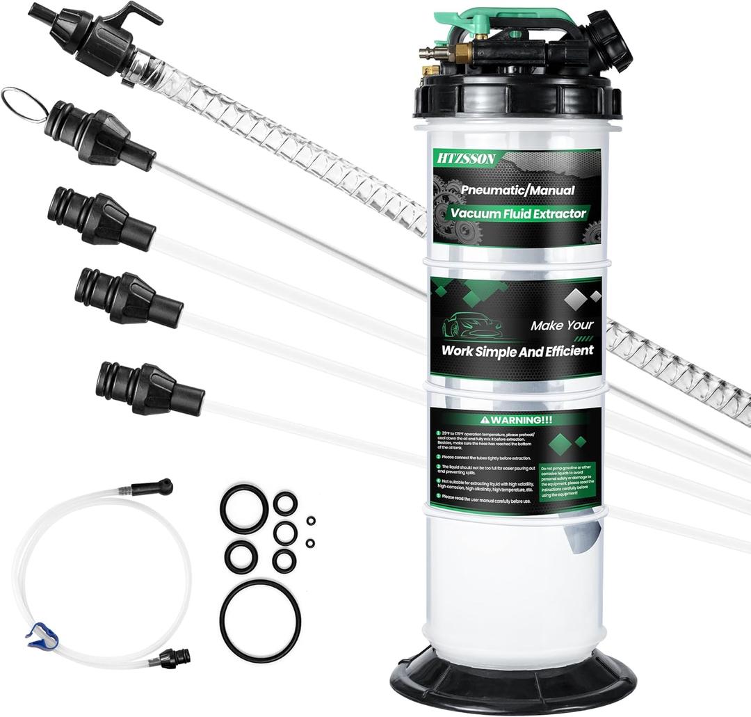 7.5 L Pneumatic/Manual Oil Extractor Pump for Oil Change, 2 Gallon Fluid Extractor with 5 Tubes and A Brake Bleeding Hose for Automotive, Boats