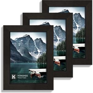 Hongkee 3.5x5 Picture Frame Set of 3 - Made of Real Glass and Black Wooden Frame, 3.5 by 5 small Photo for Wall or Tabletop Display
