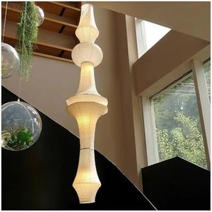 Modern Chandelier, Japanese Vertical Cotton Paper Pendant Lamp Chandelier Suspension Hanging Light with E27 Bulb(Height 240cm,Cold)