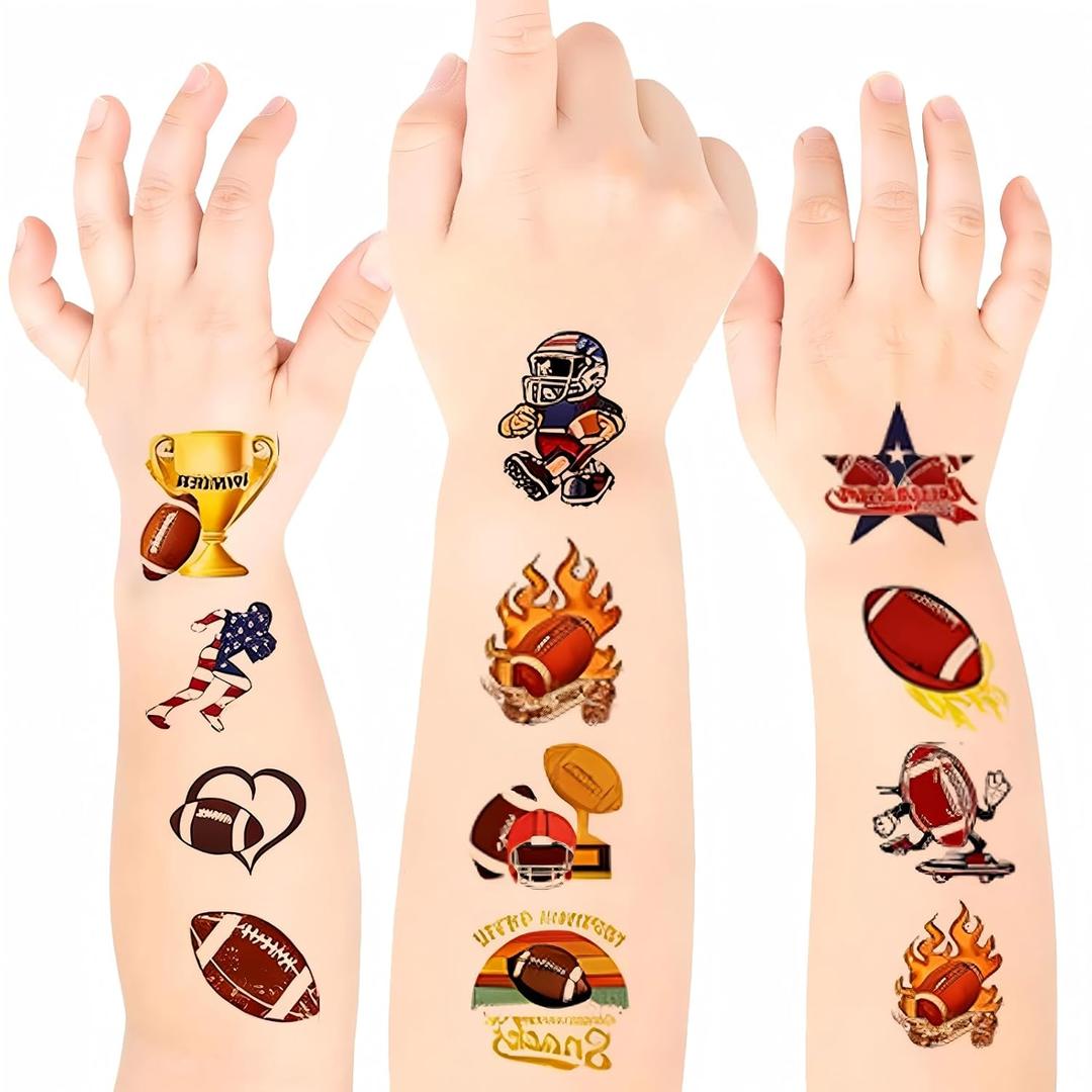 2 x 108 Pcs Football Temporary Tattoos for Kids, 9 Sheets Waterproof Sports Face Stickers, Football Party Favors for Boys Birthday, Tailgate BBQ, Graduation, Memorial Day, Game Day Party Supplies