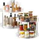 2 Pack 2 Tier Lazy Susan Turntable Organizer, Clear Rotating Lazy Susan, Spice Rack for Cabinet, Makeup and Perfume Organizer for Vanity, Counter Organizer Tray for Kitchen, Bathroom