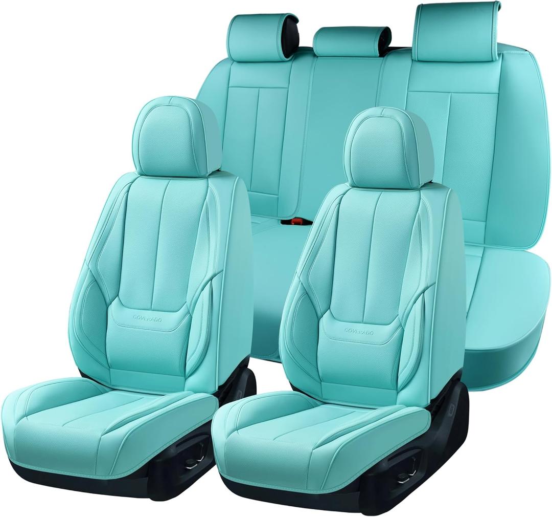 Coverado Car Seat Covers Full Set, Car Seat Protector Waterproof, Nappa Leather Car Seat Cushion, Seat Covers for Cars, Front Seats and Back Universal Fit for Most Cars